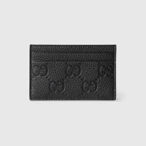 Gucci Imprint Black Embossed GG Grainy Leather Card Case Wallet Brand New